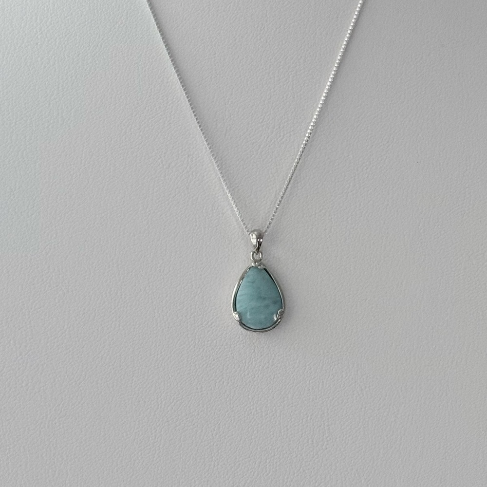 925 Sterling Silver Natural Larimar Teardrop Necklace! NEW! - Picture 3 of 6